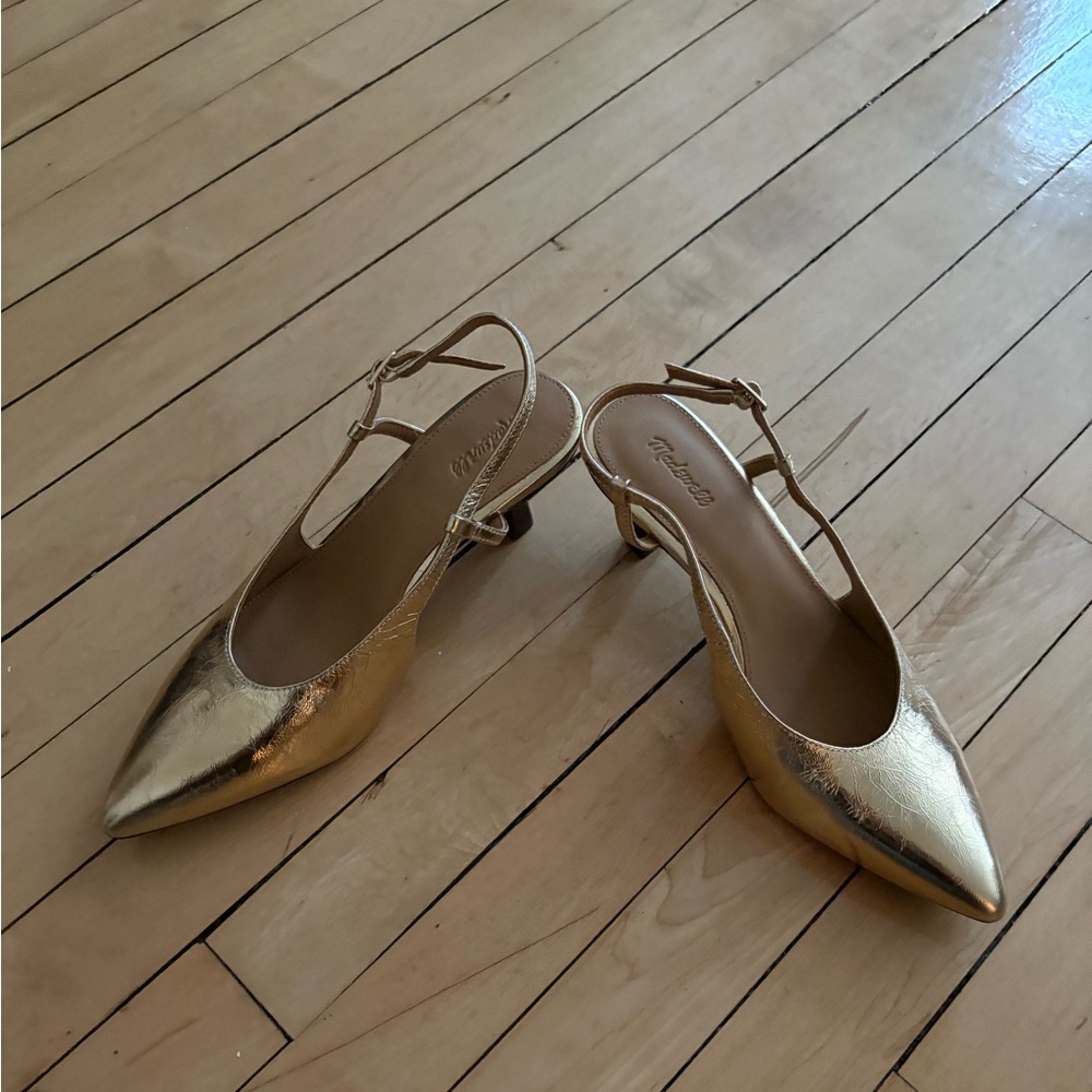 NWT Madewell gold leather slingback heels